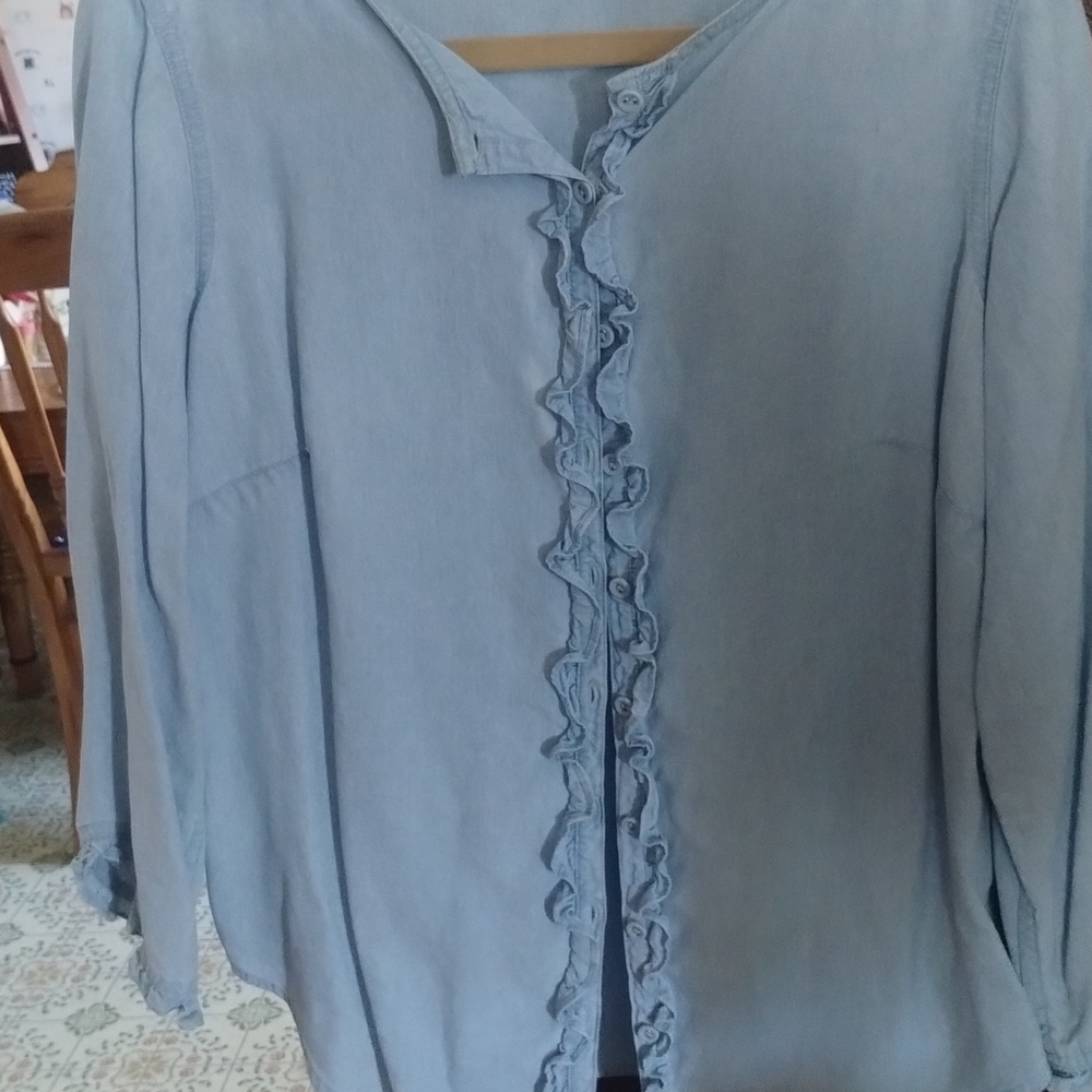 Chic Light Blue Ruffle Blouse